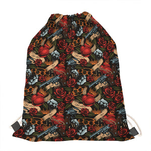 Old School Tattoo Print Drawstring Bag