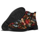 Old School Tattoo Print Flat Ankle Boots