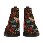 Old School Tattoo Print Flat Ankle Boots