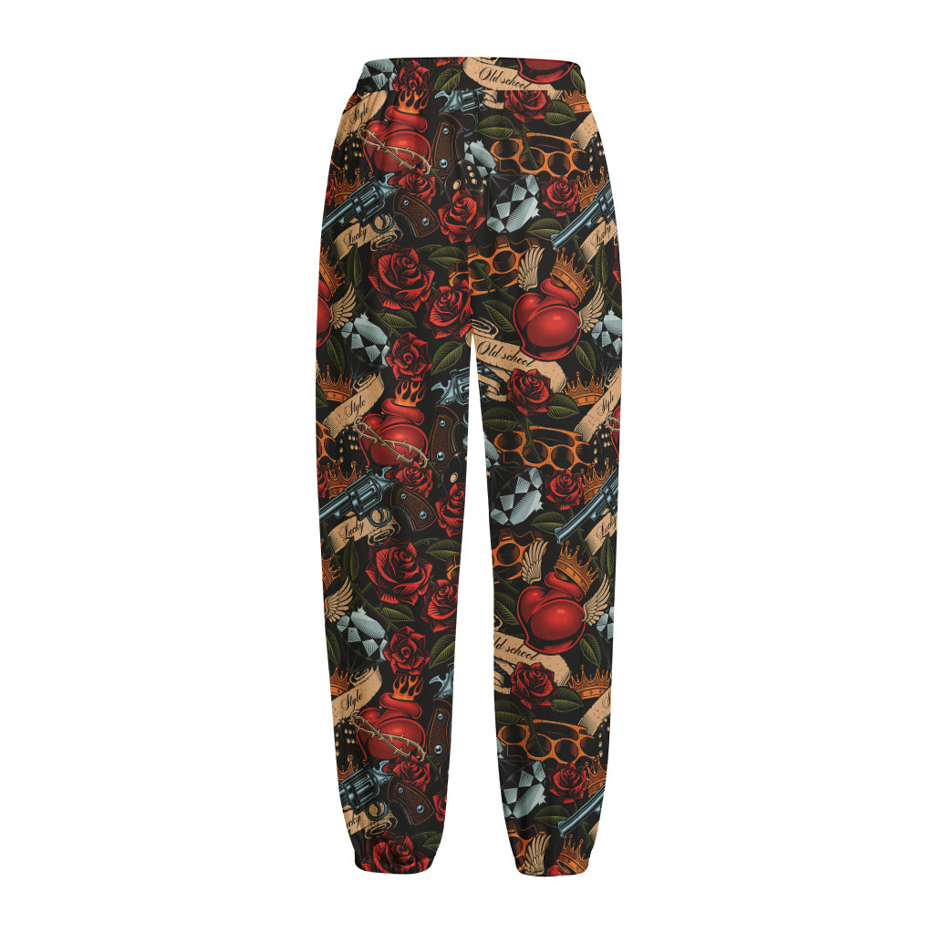 Old School Tattoo Print Fleece Lined Knit Pants