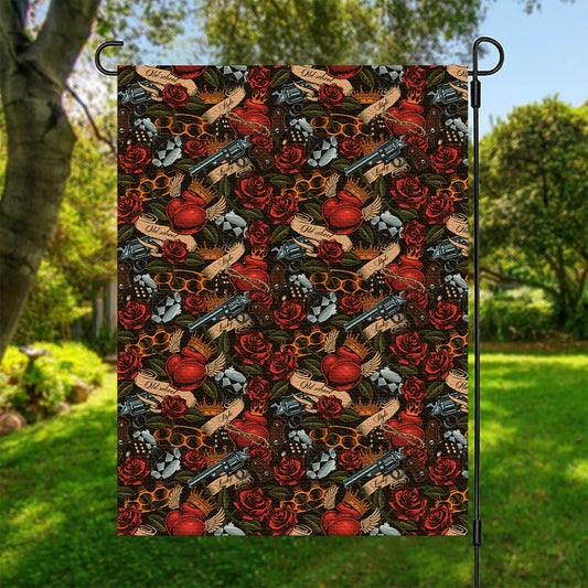 Old School Tattoo Print Garden Flag