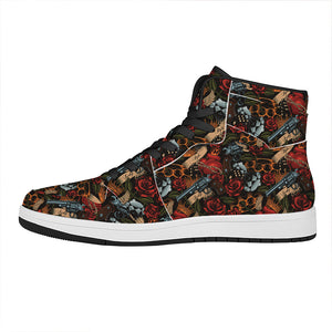 Old School Tattoo Print High Top Leather Sneakers