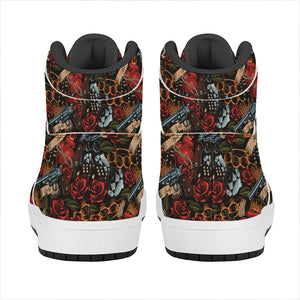 Old School Tattoo Print High Top Leather Sneakers