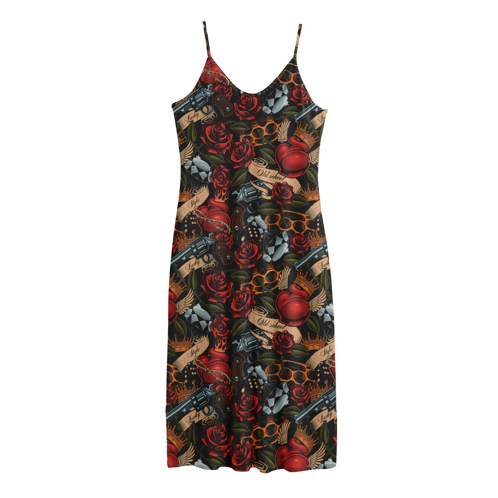 Old School Tattoo Print Jersey Midi Cami Dress