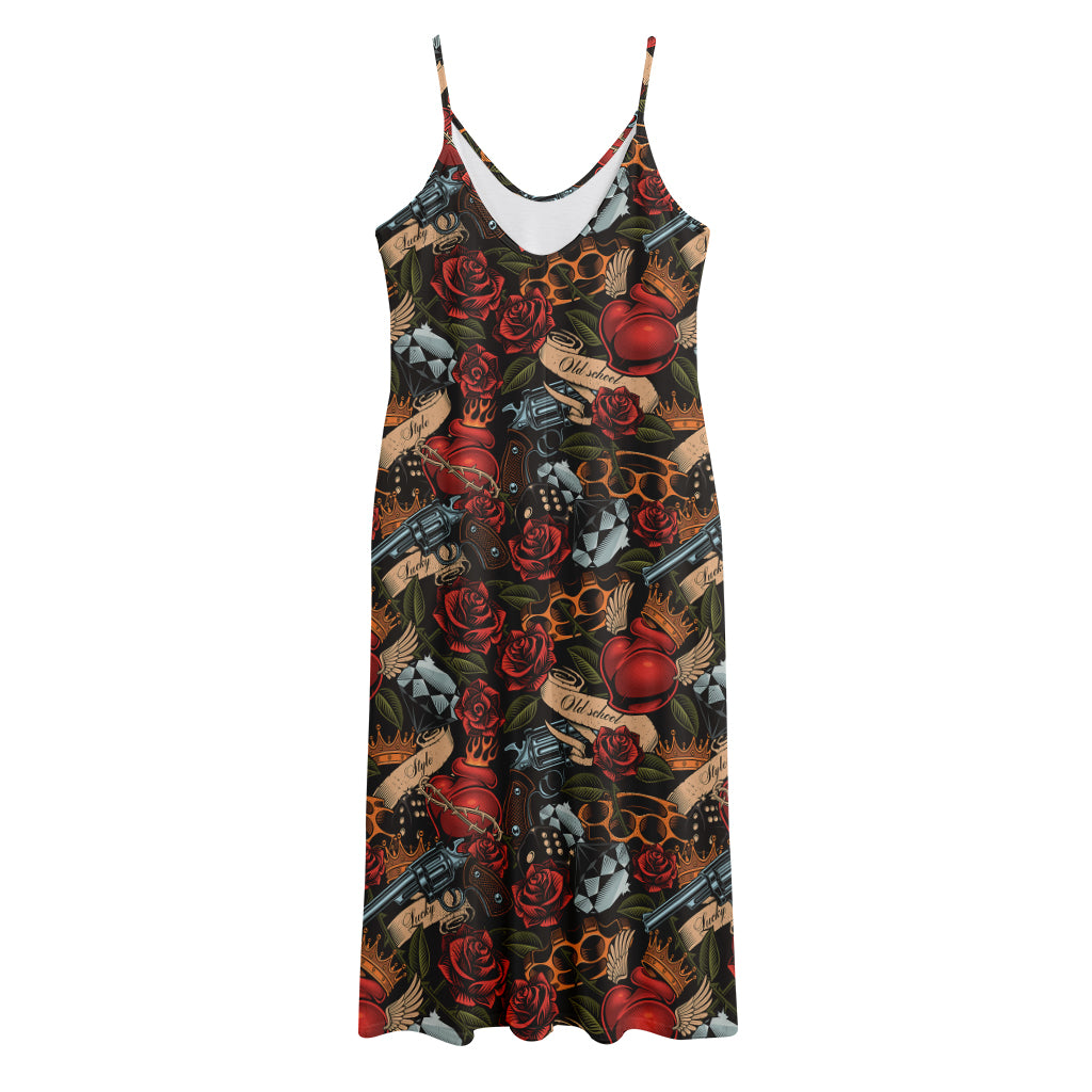 Old School Tattoo Print Jersey Midi Cami Dress