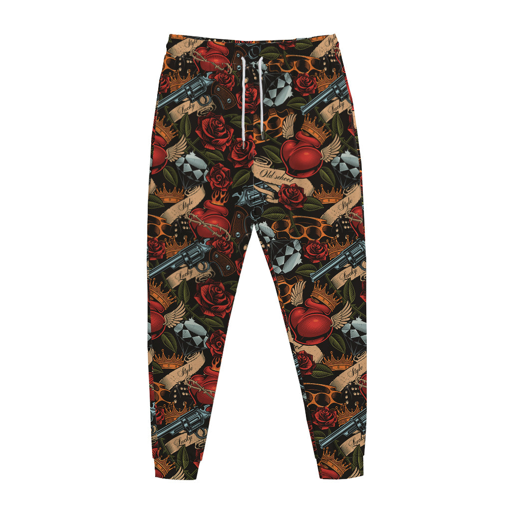 Old School Tattoo Print Jogger Pants