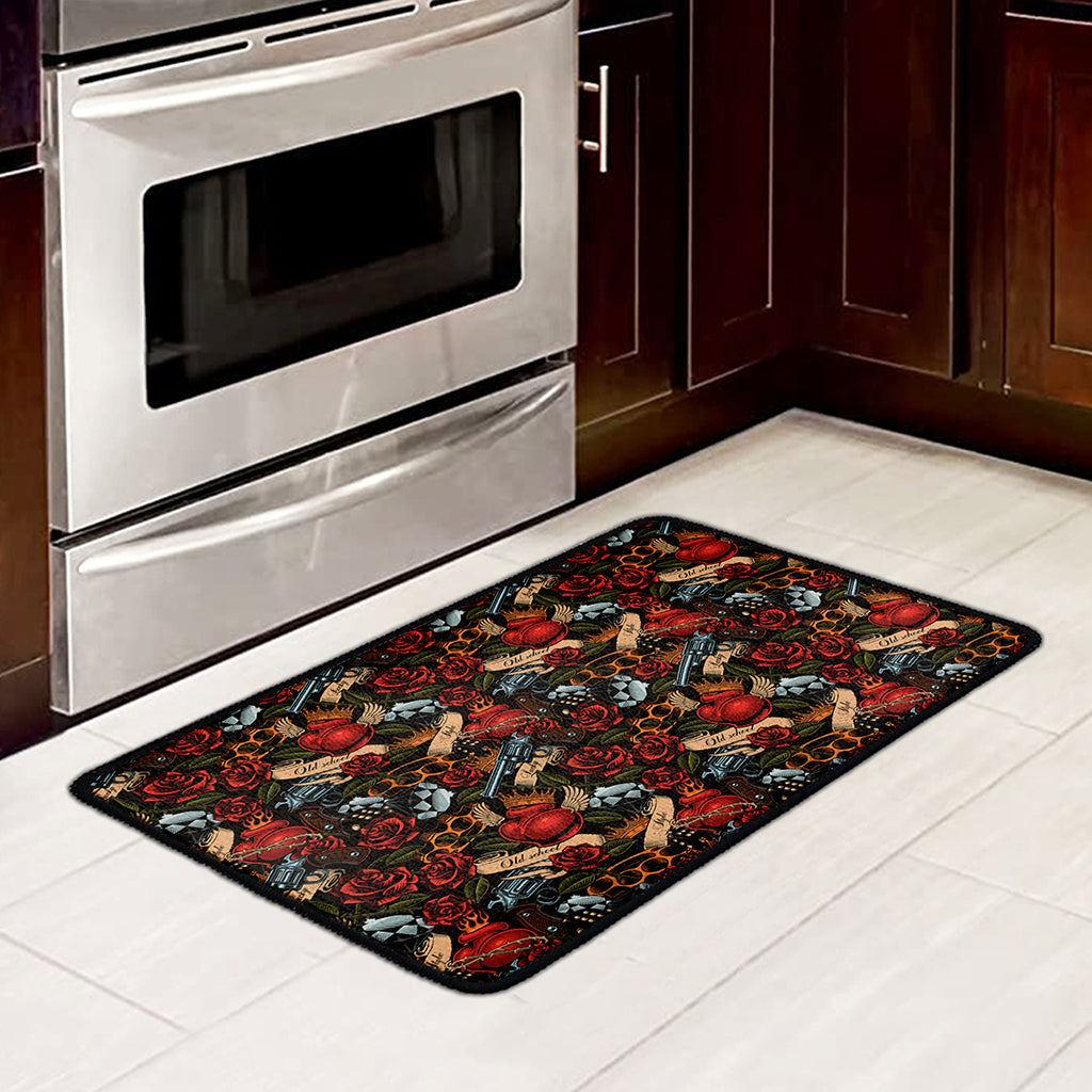 Old School Tattoo Print Kitchen Mat