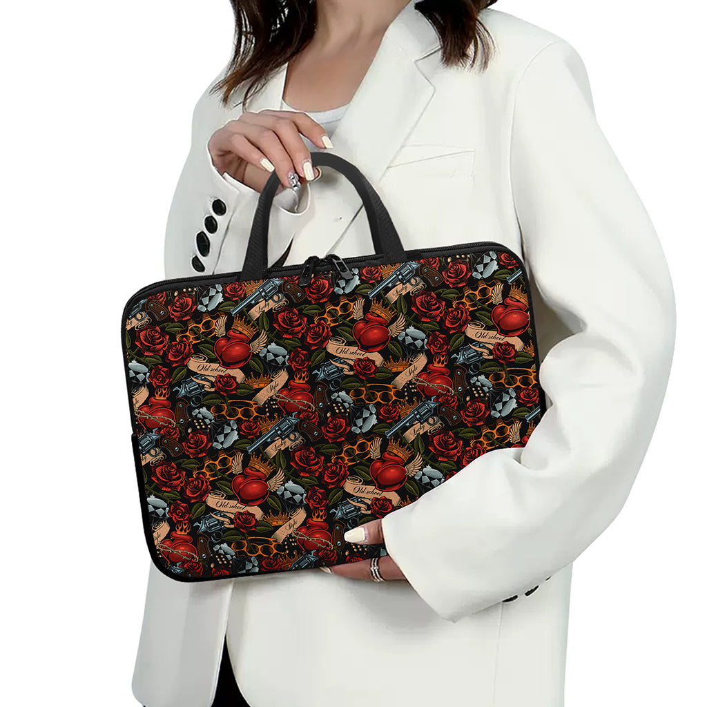 Old School Tattoo Print Laptop Sleeve With Handle
