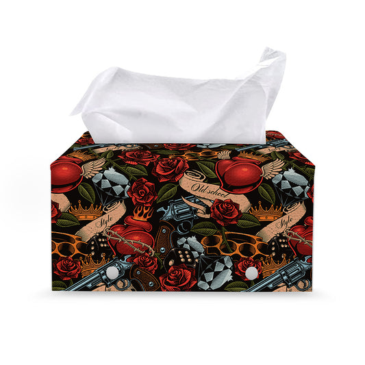 Old School Tattoo Print Leather Tissue Box Cover