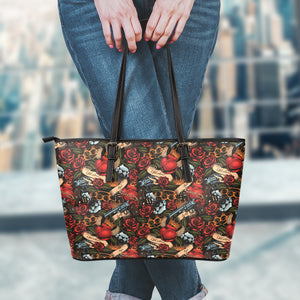 Old School Tattoo Print Leather Tote Bag