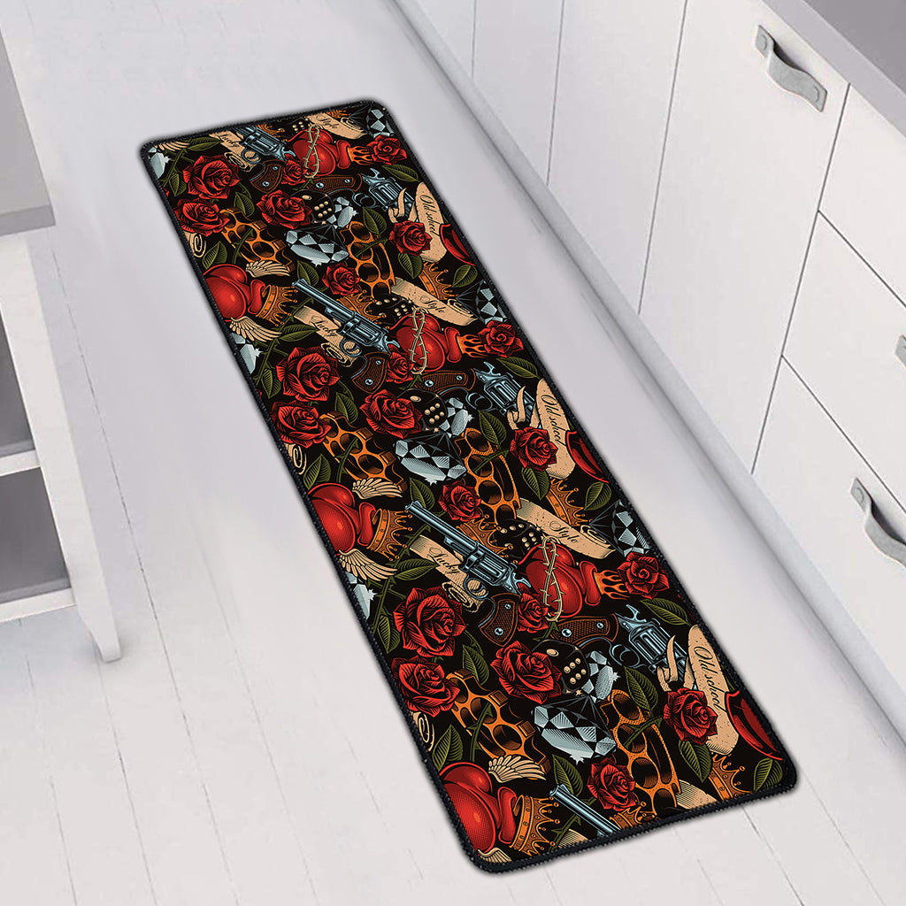 Old School Tattoo Print Long Kitchen Mat