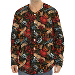 Old School Tattoo Print Long Sleeve Baseball Jersey