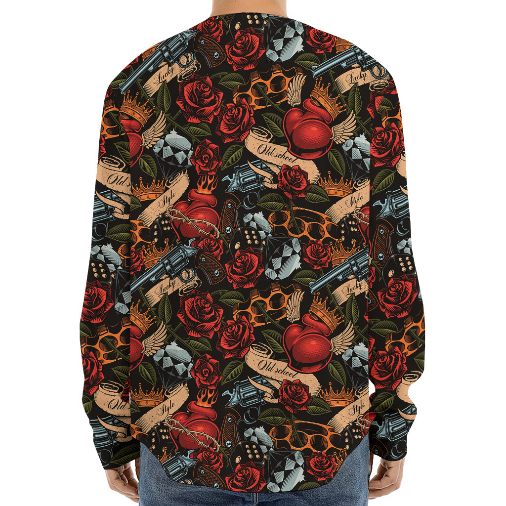 Old School Tattoo Print Long Sleeve Baseball Jersey