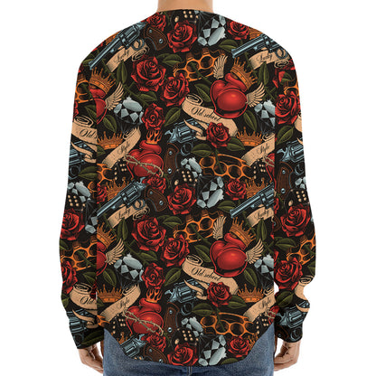 Old School Tattoo Print Long Sleeve Baseball Jersey