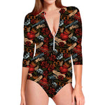 Old School Tattoo Print Long Sleeve Swimsuit