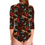 Old School Tattoo Print Long Sleeve Swimsuit