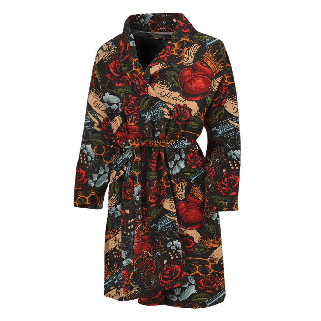 Old School Tattoo Print Men's Bathrobe