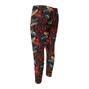 Old School Tattoo Print Men's Compression Pants