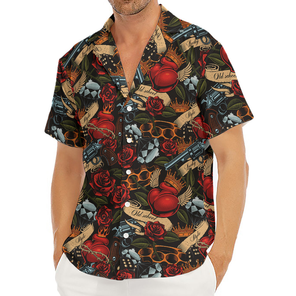 Old School Tattoo Print Men's Deep V-Neck Shirt