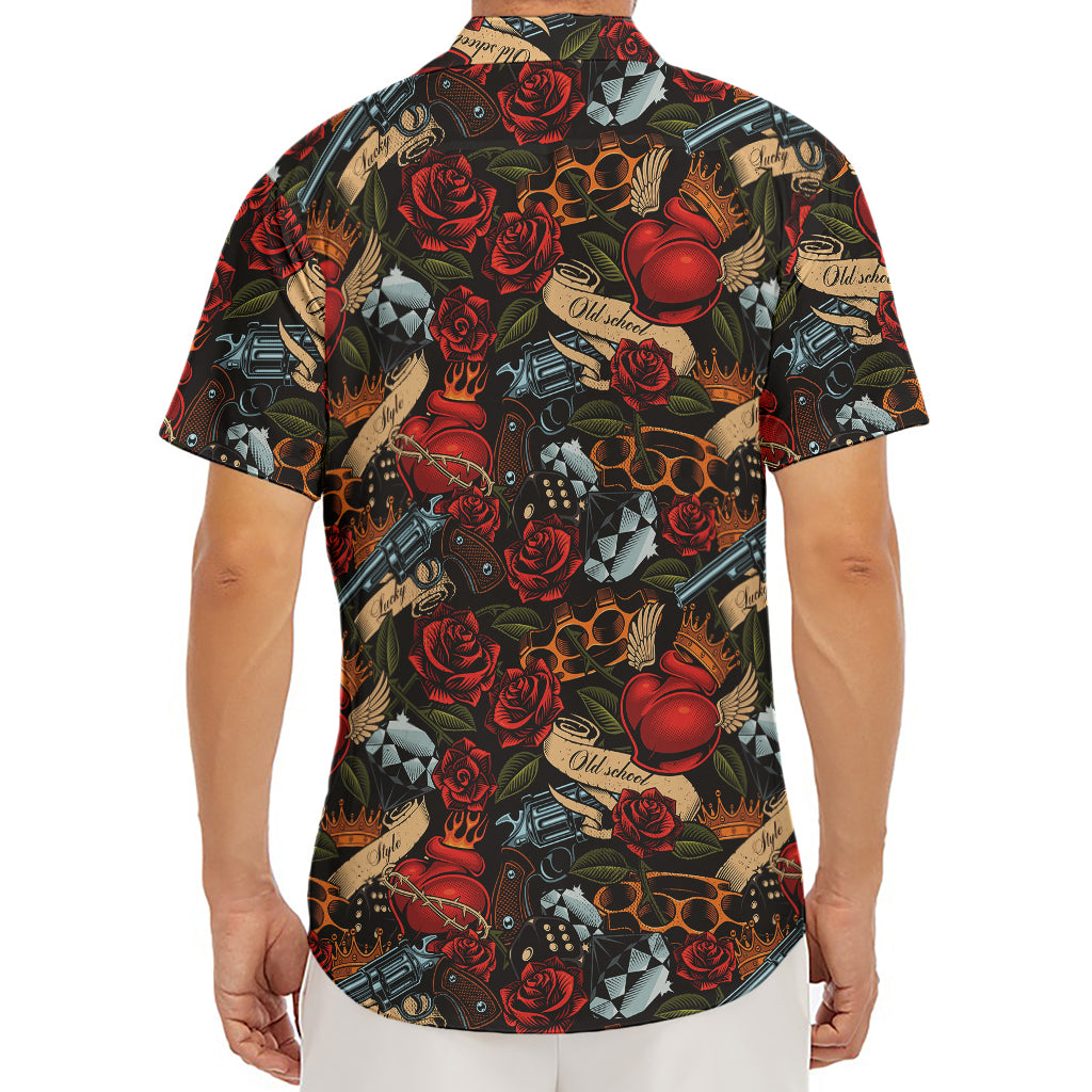 Old School Tattoo Print Men's Deep V-Neck Shirt