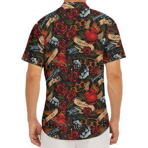 Old School Tattoo Print Men's Deep V-Neck Shirt