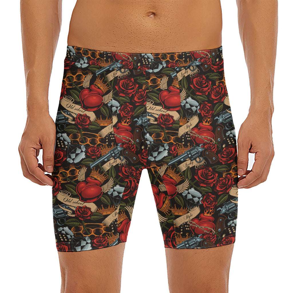 Old School Tattoo Print Men's Long Boxer Briefs