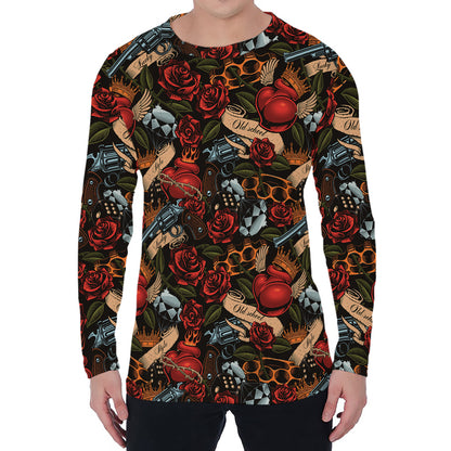Old School Tattoo Print Men's Long Sleeve T-Shirt