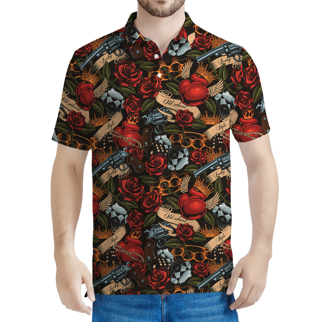 Old School Tattoo Print Men's Polo Shirt