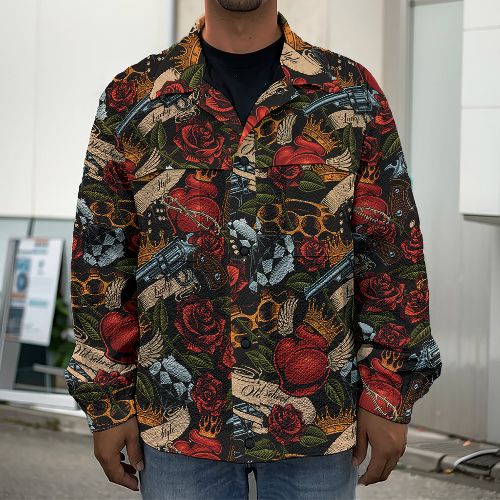 Old School Tattoo Print Men's Shirt Jacket