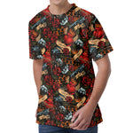Old School Tattoo Print Men's Velvet T-Shirt