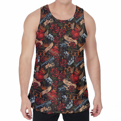 Old School Tattoo Print Men's Velvet Tank Top