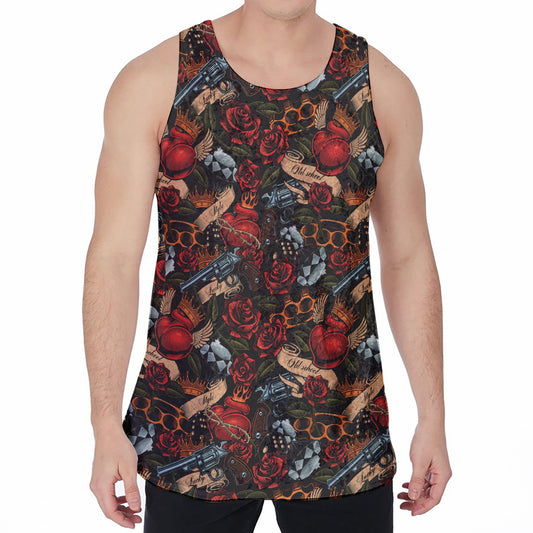 Old School Tattoo Print Men's Velvet Tank Top