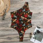 Old School Tattoo Print One Shoulder Bodysuit