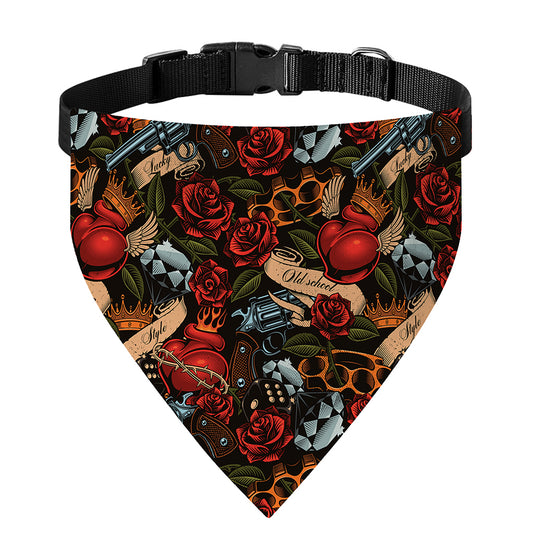 Old School Tattoo Print Over The Collar Dog Bandana