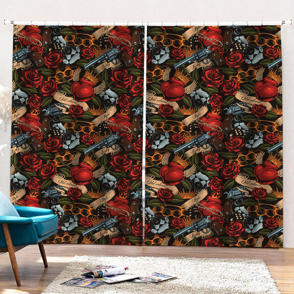 Old School Tattoo Print Pencil Pleat Curtains