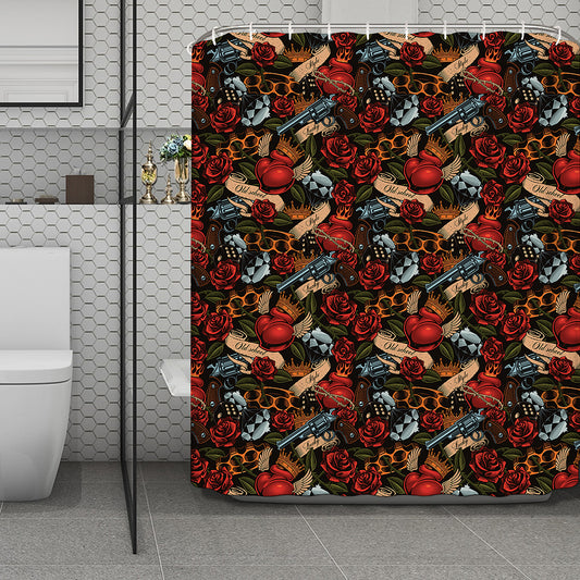 Old School Tattoo Print Polyester Shower Curtain