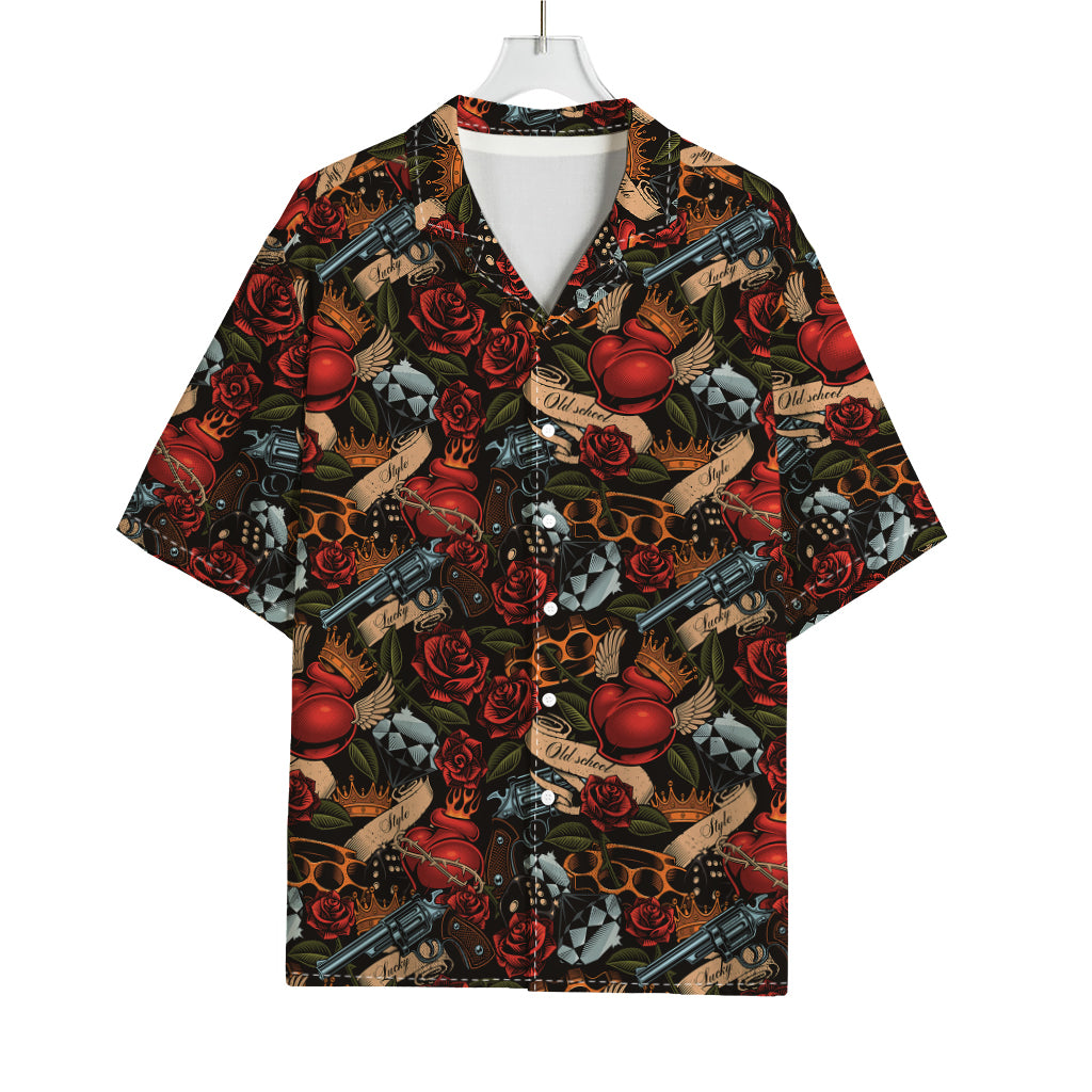 Old School Tattoo Print Rayon Hawaiian Shirt