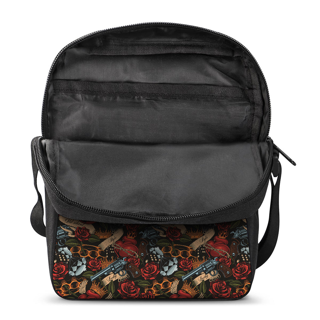 Old School Tattoo Print Rectangular Crossbody Bag