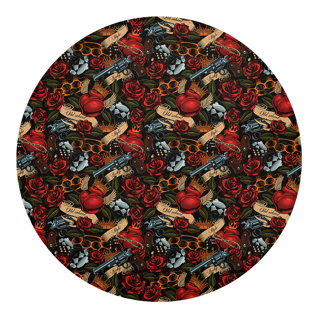 Old School Tattoo Print Round Blanket