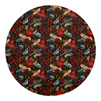 Old School Tattoo Print Round Blanket