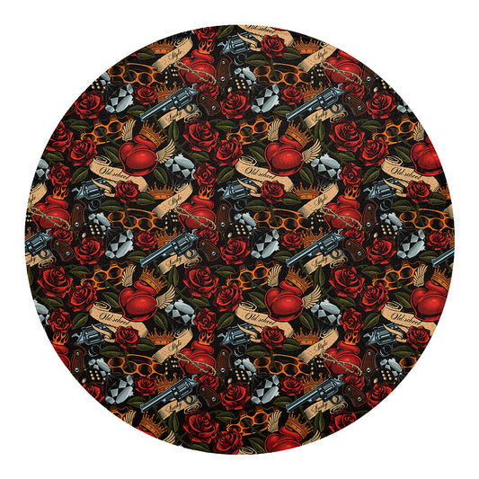 Old School Tattoo Print Round Blanket