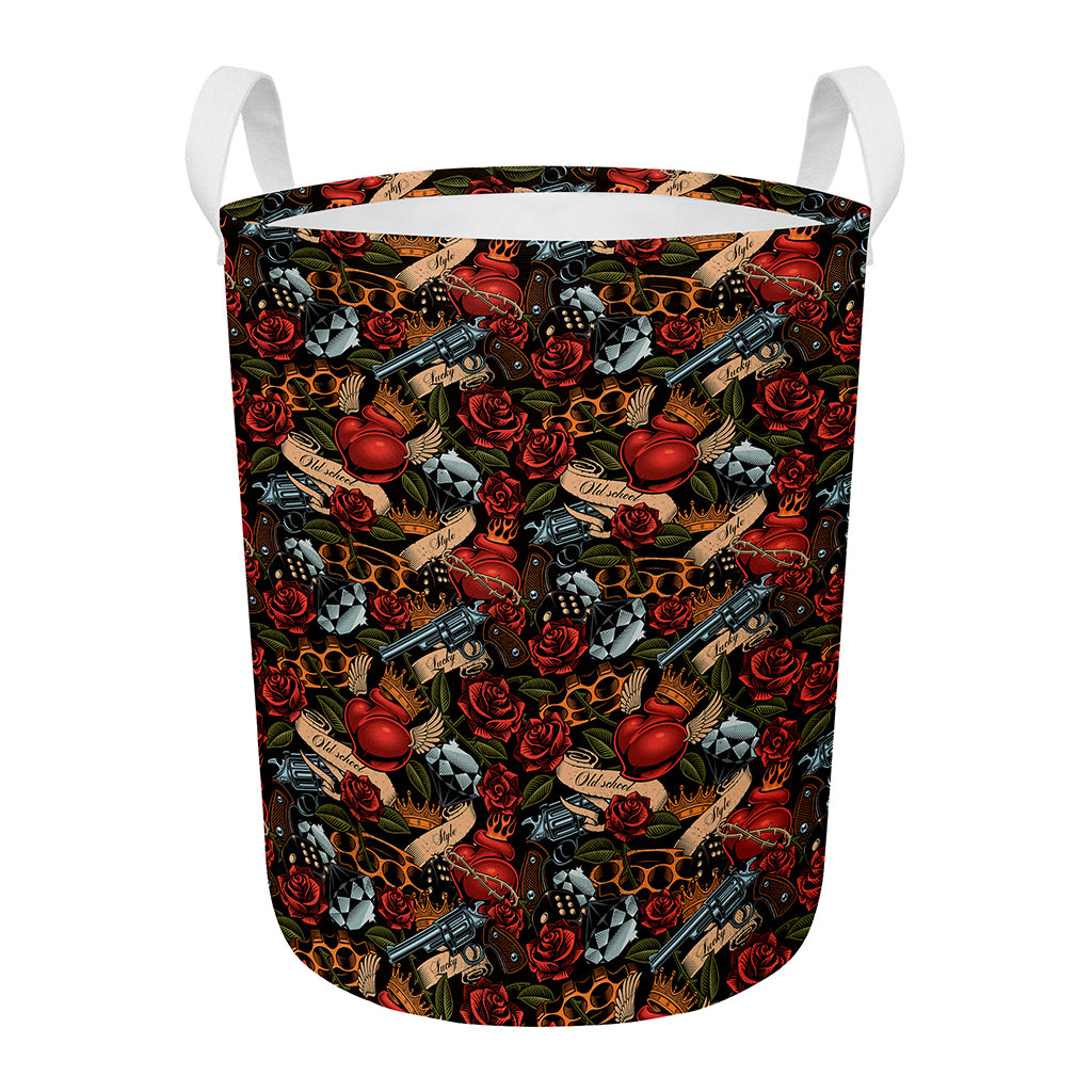 Old School Tattoo Print Round Laundry Basket