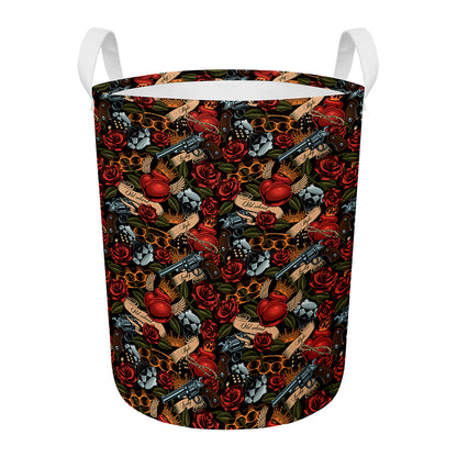 Old School Tattoo Print Round Laundry Basket