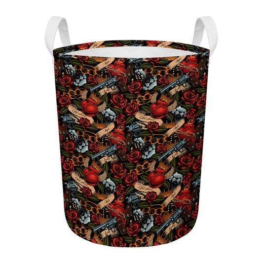 Old School Tattoo Print Round Laundry Basket