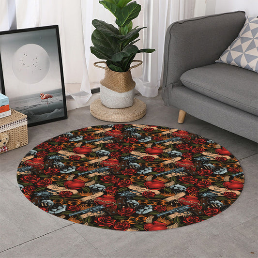 Old School Tattoo Print Round Rug