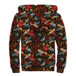 Old School Tattoo Print Sherpa Lined Zip Up Hoodie