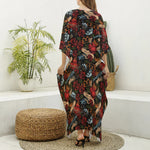 Old School Tattoo Print Silk V-Neck Kaftan Dress