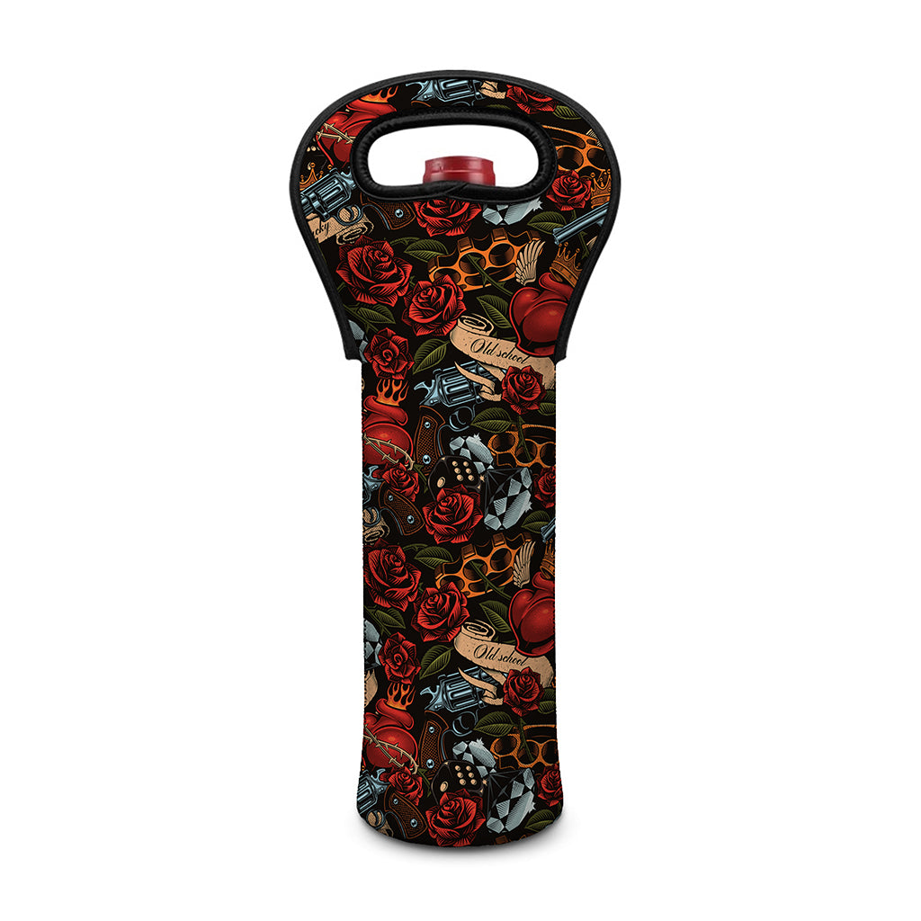 Old School Tattoo Print Single Neoprene Wine Tote