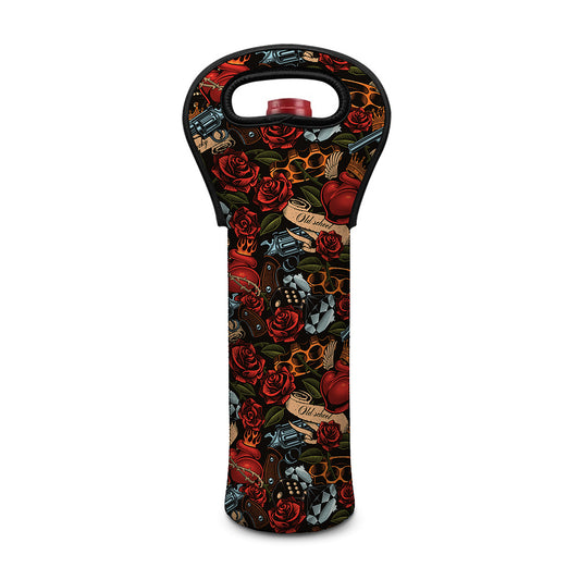 Old School Tattoo Print Single Neoprene Wine Tote
