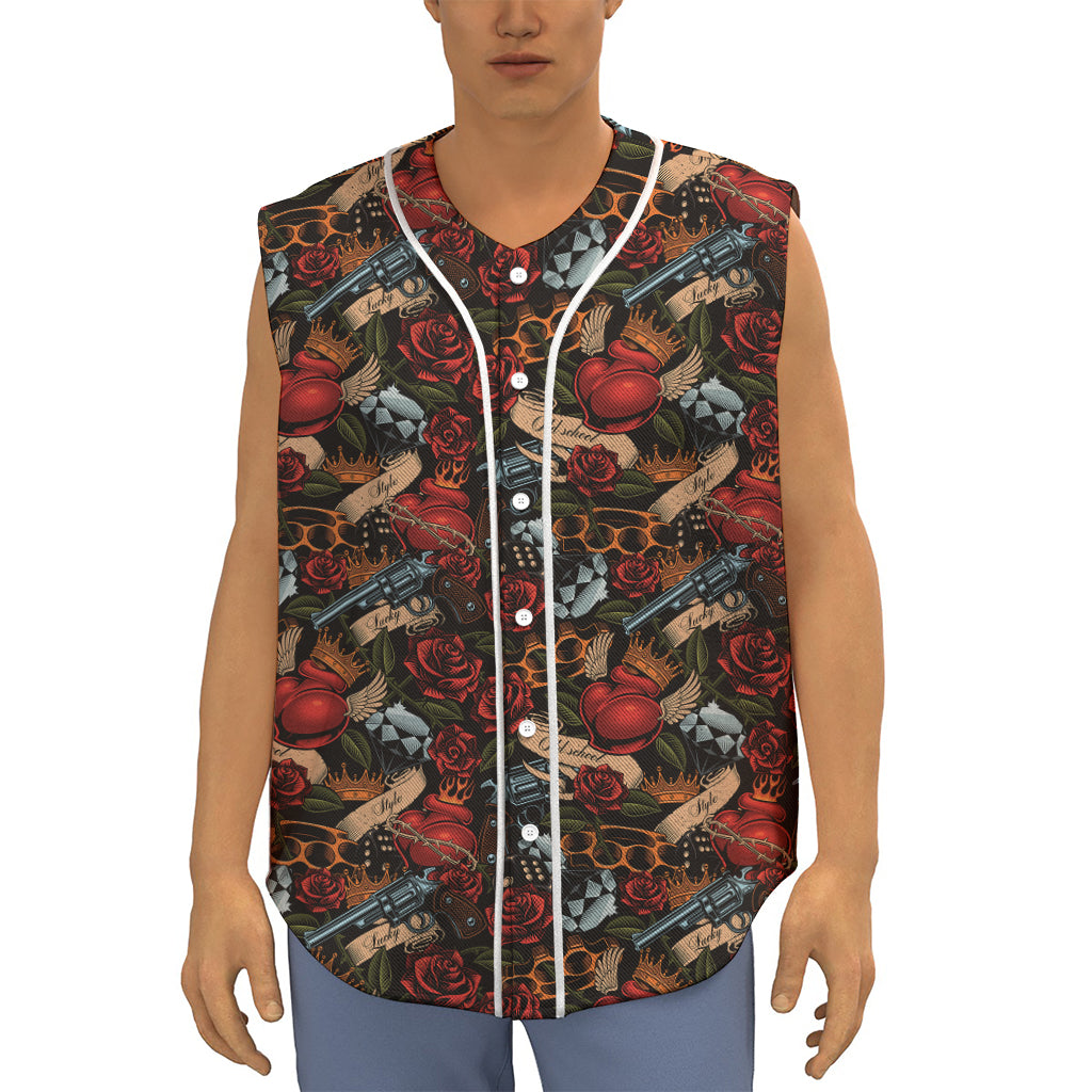 Old School Tattoo Print Sleeveless Baseball Jersey